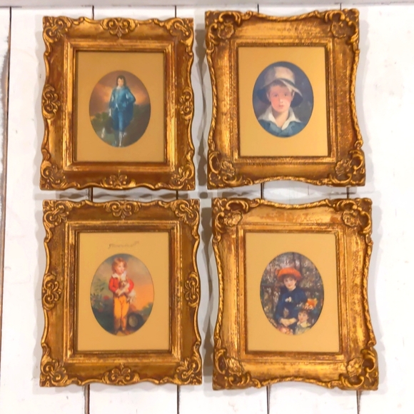 Set of 4 Vintage Reproduction Prints in Ornate Gold Frames